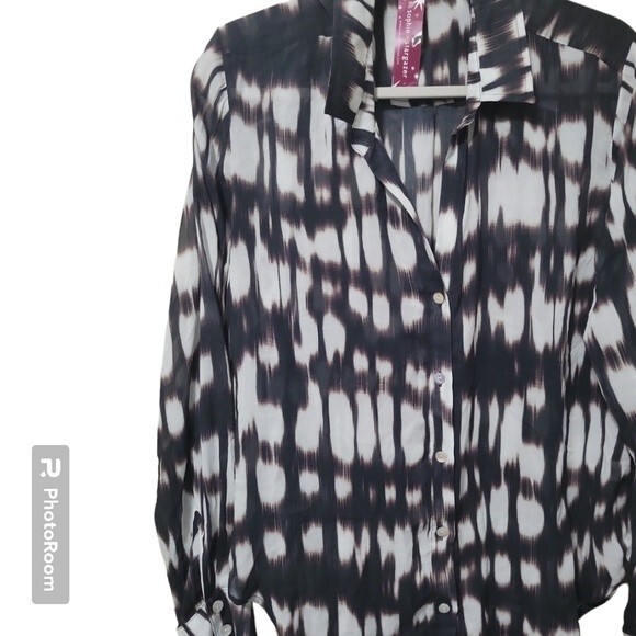 Bella Dahl Flowy Button Down Blurred Ikat Print - L - Picture 1 of 9